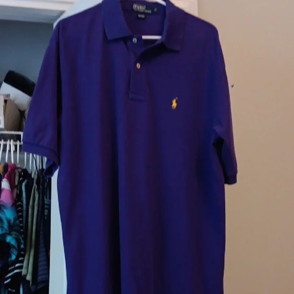 Polo Ralph Lauren Mens Purple Short Sleeve Polo Shirt LT Tall Yellow Pony Logo - Picture 5 of 10